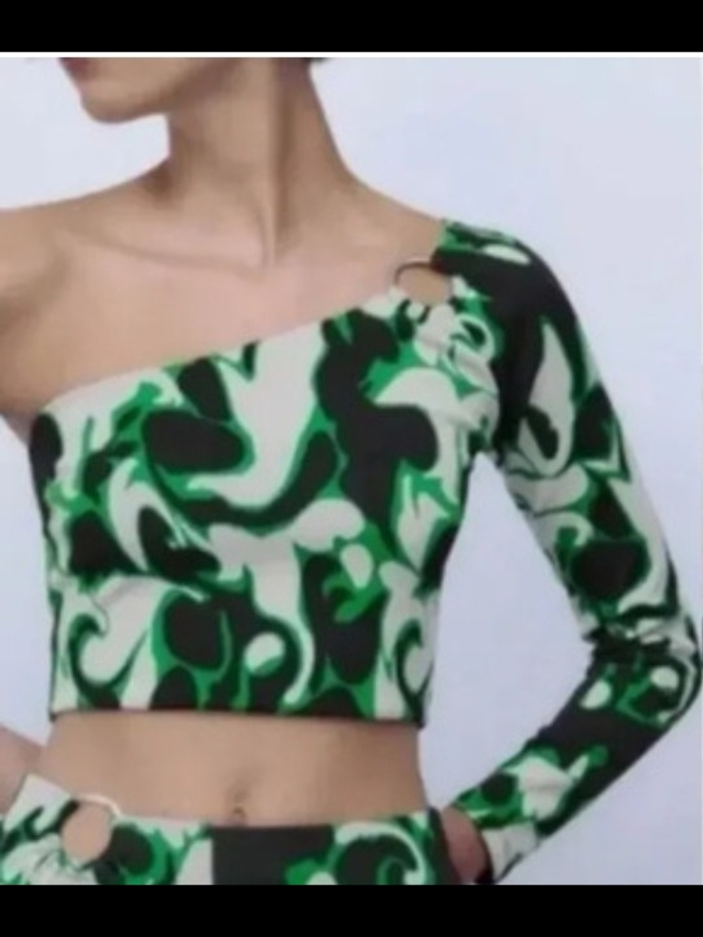 Zara Green Black White One-Arm Crop Top